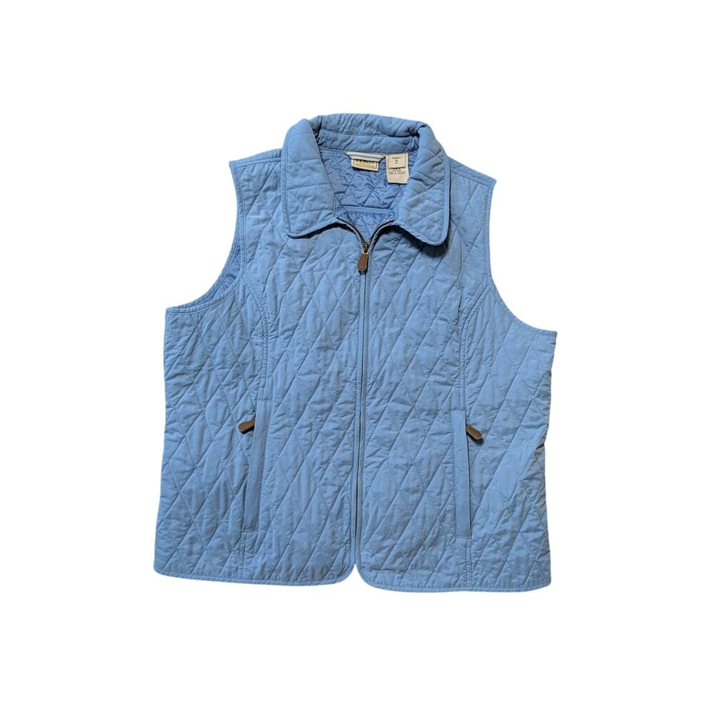 L.L. Bean Womens Size XL Petite Light Blue Quilted Full Zip Vest Jacket